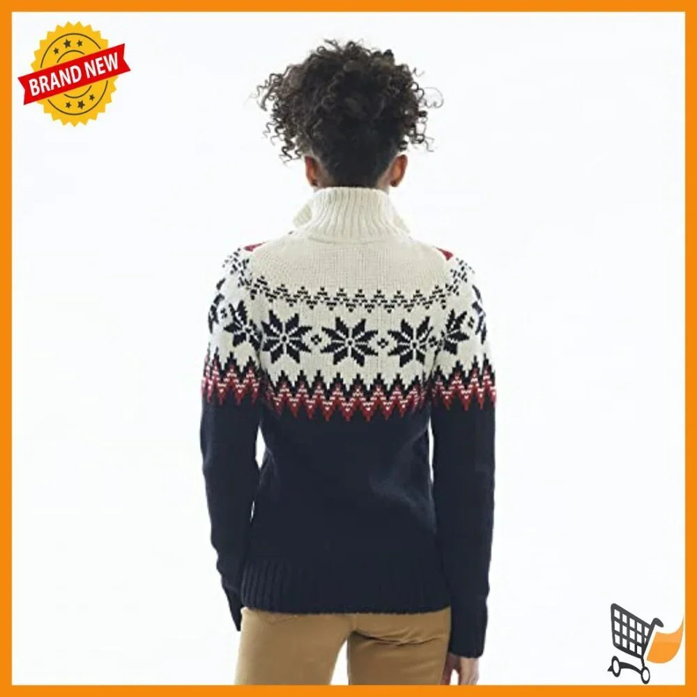 Merino Wool Pullover Sweater Long Sleeve Turtleneck Chunky Knit Nordic
